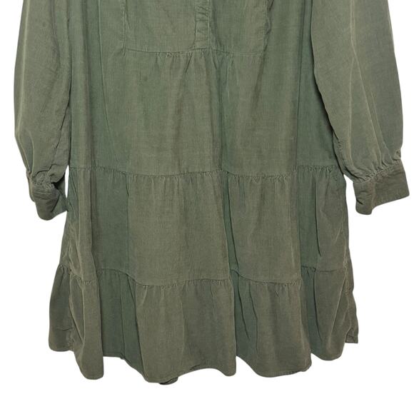 Army Green Corduroy Size XL Tiered Hem Pullover Baby Doll Shirt Dress - Picture 4 of 7